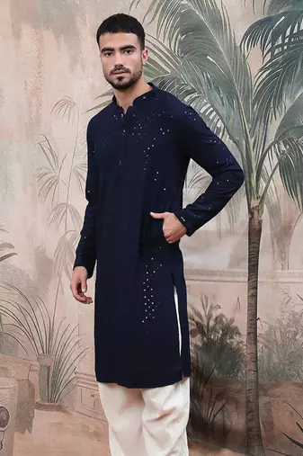 deep blue sequinchikankari work kurta