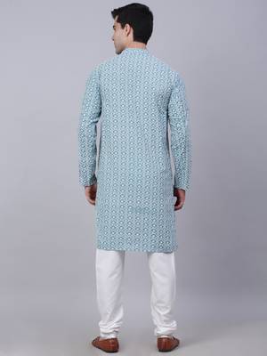 Teal pure cotton embroidered kurta pyjama set 3