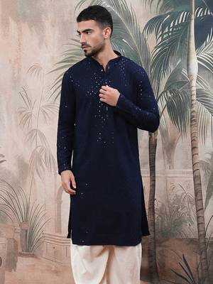 deep blue sequinchikankari work kurta 3