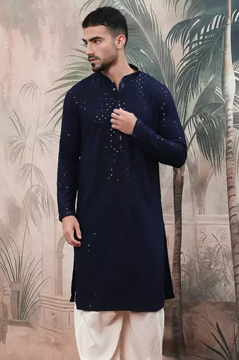 deep blue sequinchikankari work kurta