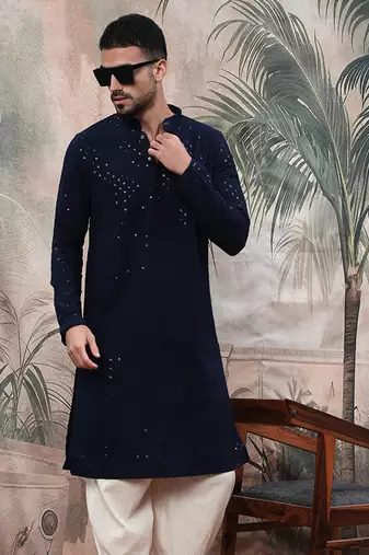 deep blue sequinchikankari work kurta