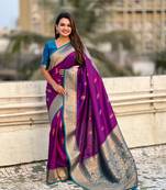 Violet soft silk blend woven meenakari saree