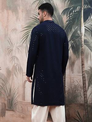 deep blue sequinchikankari work kurta 5