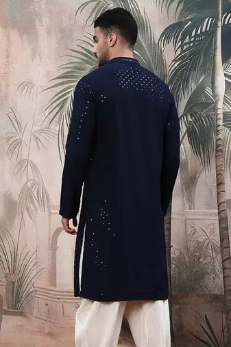 deep blue sequinchikankari work kurta
