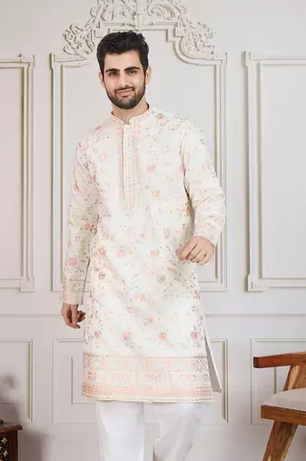 cream floral workkurta