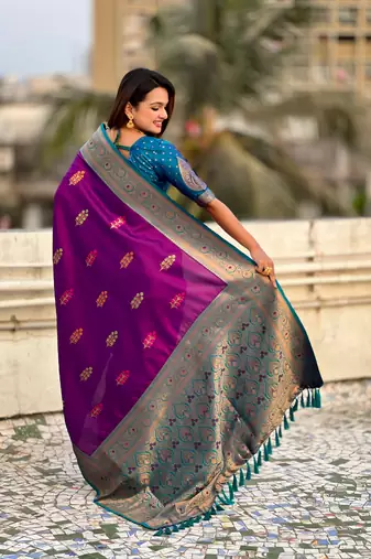 Violet soft silk blend woven meenakari saree