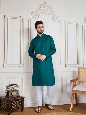Firozi solid cotton textured kurta 1
