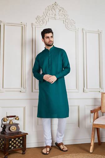 Firozi solid cotton textured kurta