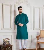 Firozi solid cotton textured kurta