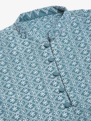 Teal pure cotton embroidered kurta pyjama set 5
