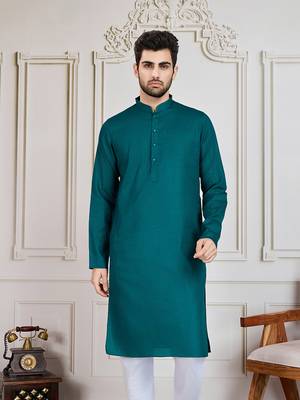 Firozi solid cotton textured kurta 2