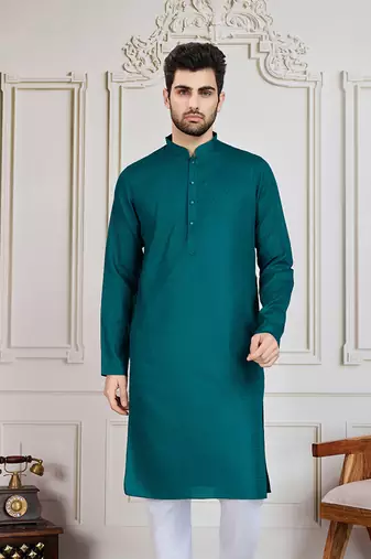 Firozi solid cotton textured kurta