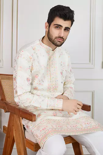 cream floral workkurta