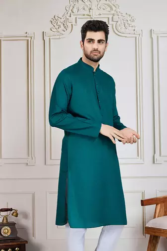 Firozi solid cotton textured kurta