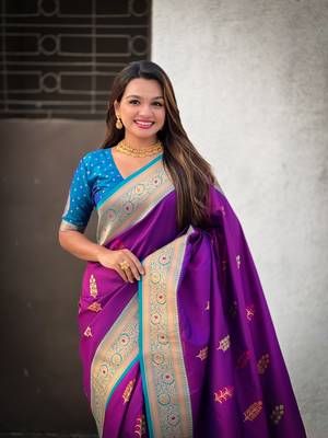 Violet soft silk blend woven meenakari saree 3