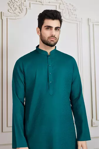 Firozi solid cotton textured kurta