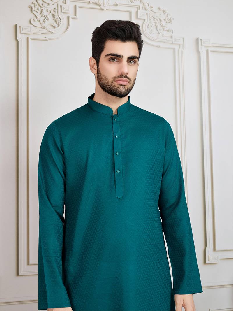 Firozi solid cotton textured kurta
