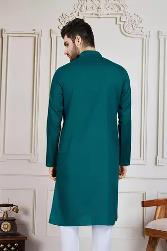 Firozi solid cotton textured kurta