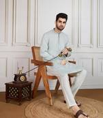 Green steelfloral work fusion wear kurta