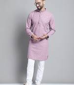 Purple pure cotton embroidered kurta pyjama set
