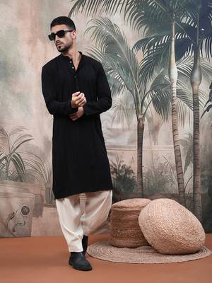 solid chikankari black kurta handcrafted 1