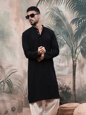 solid chikankari black kurta handcrafted 2