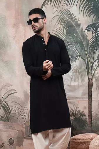 solid chikankari black kurta handcrafted