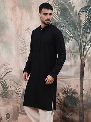 solid chikankari black kurta handcrafted 3