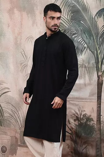 solid chikankari black kurta handcrafted