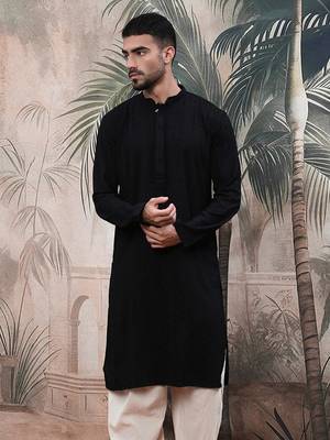 solid chikankari black kurta handcrafted 4