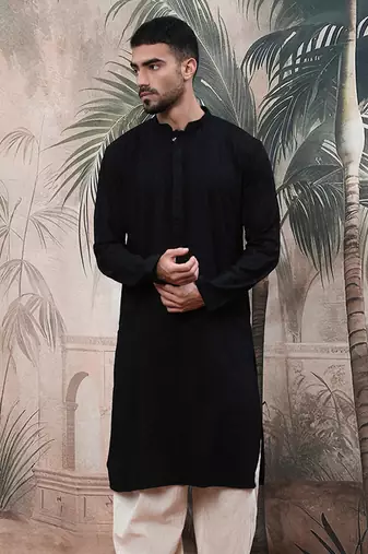 solid chikankari black kurta handcrafted