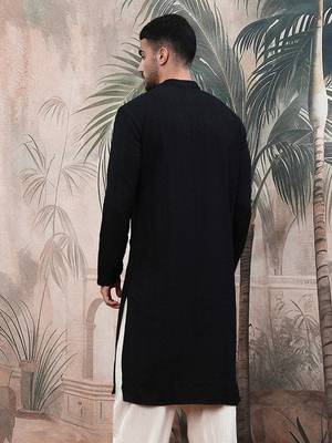 solid chikankari black kurta handcrafted 5