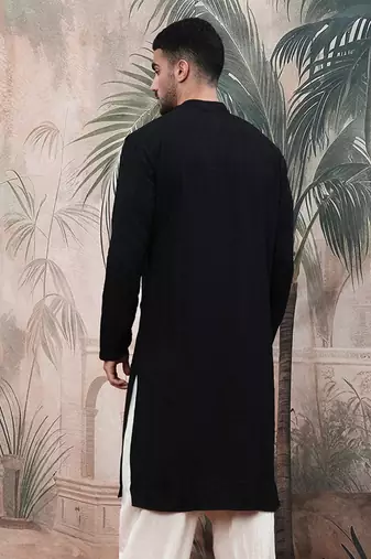 solid chikankari black kurta handcrafted