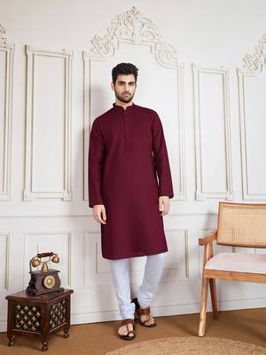 Maroon cotton solid textured kurta 1