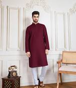 Maroon cotton solid textured kurta