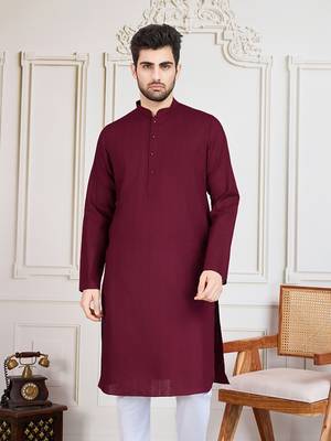 Maroon cotton solid textured kurta 2