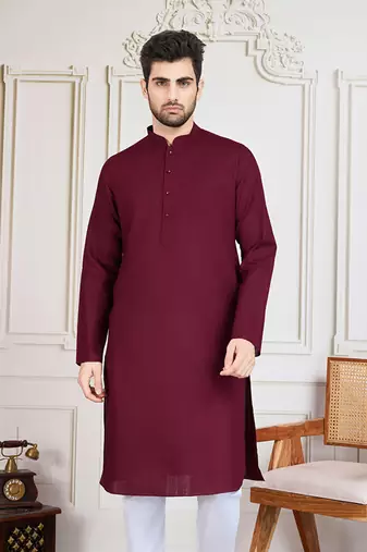 Maroon cotton solid textured kurta