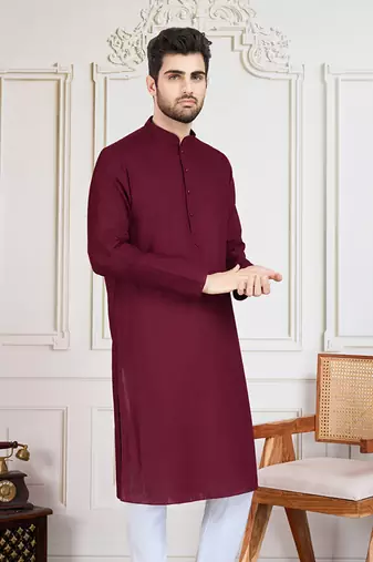 Maroon cotton solid textured kurta