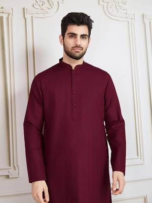 Maroon cotton solid textured kurta 4