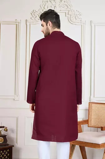 Maroon cotton solid textured kurta
