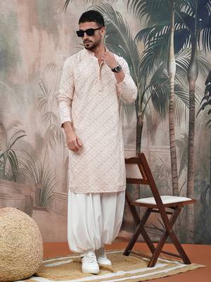 Pink shimmering sequin exquisite chikankari work kurta 1