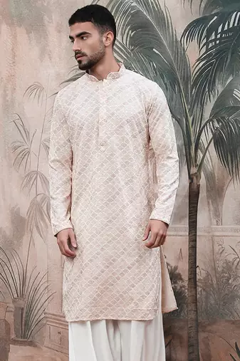Pink shimmering sequin exquisite chikankari work kurta