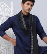 Navy silk blend embroidered blue kurta pyjama set
