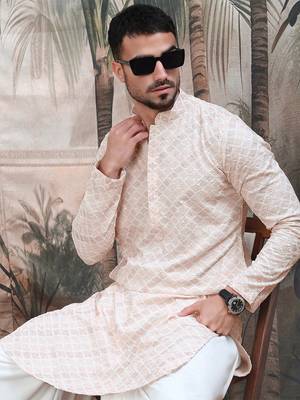 Pink shimmering sequin exquisite chikankari work kurta 3