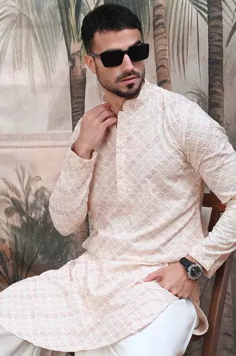 Pink shimmering sequin exquisite chikankari work kurta