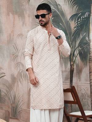 Pink shimmering sequin exquisite chikankari work kurta 4