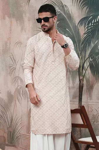 Pink shimmering sequin exquisite chikankari work kurta