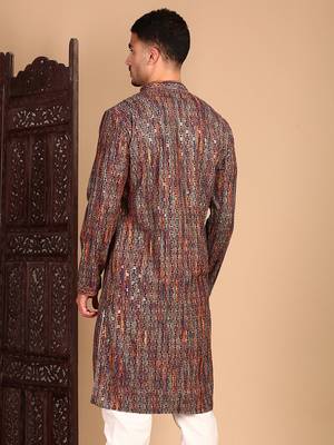 Beige chicgeometric patternchikankari kurta with sequin 5