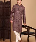 Brown chicgeometric patternchikankari kurta with sequin