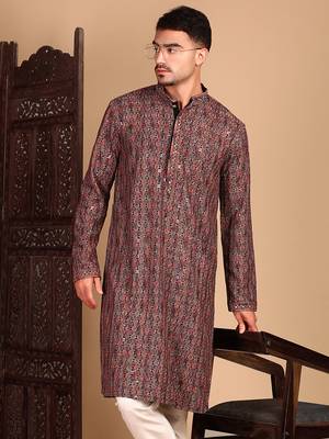 Brown chicgeometric patternchikankari kurta with sequin 4